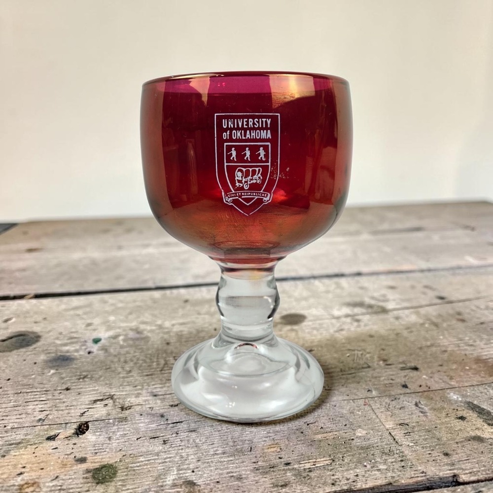 Vtg University of Oklahoma Sooners 24 Oz Beer Schooner OU Crest Heavy Glass
